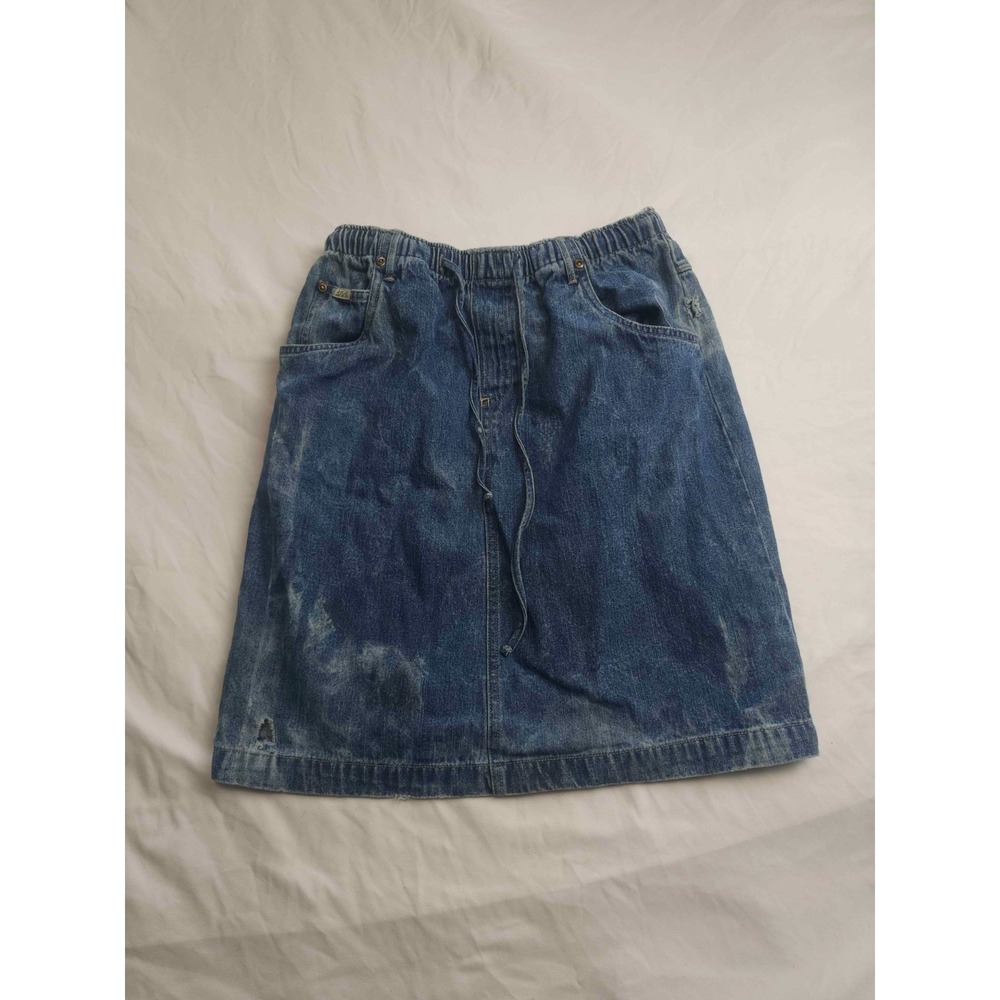 Vintage 80s 90s Blassport Skirt 4P Petite Blue Acid Wash Denim Indie Cabincore - Picture 1 of 10